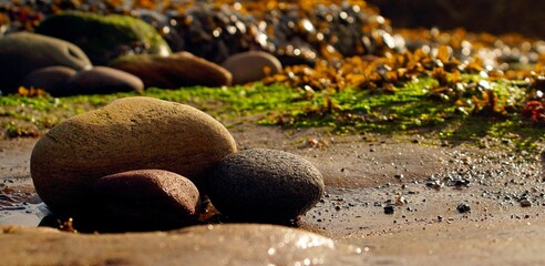 Closeup view of big rocks in the coastline