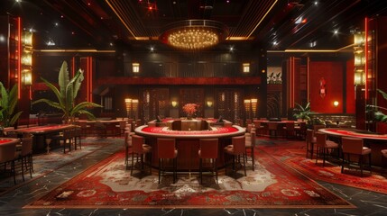Immerse yourself in the captivating atmosphere of a commercial realistic casino interior design, where luxury meets excitement