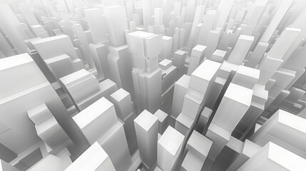 Abstract schematic white 3d cityscape, top view with perspective effect