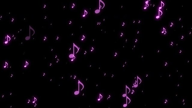 Multiple music notes appear and rise in this video clip, alpha channel, transparent background