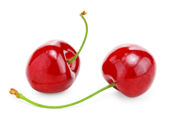 red cherry fruit isolated on white background. clipping path