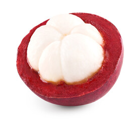 half of tropical mangosteen isolated on white background. clipping path
