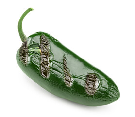 grilled jalapeno chili peppers isolated on white background. Capsicum annuum fruits. clipping path
