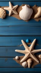 sea shells and starfish on the sand, ai generated