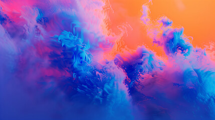 Fototapeta na wymiar A colorful, abstract painting of smoke and fire with a blue and orange background. The painting is full of energy and movement, with the blue and orange colors blending together to create a dynamic.