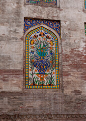 Historical Islamic art work tiles on mosque wazir khan lahore pakistan