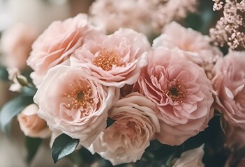 AI generated illustration of a boho blush pink floral wedding bouquet - obrazy, fototapety, plakaty