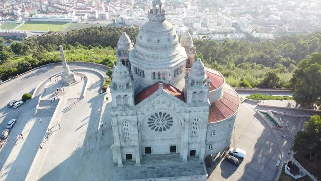 Closeup drone view of the Basilica Of Santa Luzia