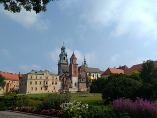 Wawel Royal Castle with gardens in the central Krakow, Poland