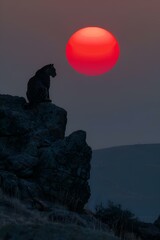 AI-generated illustration of a leopard on a rock at sunset