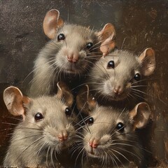 AI generated illustration of rats snuggled closely in a painting