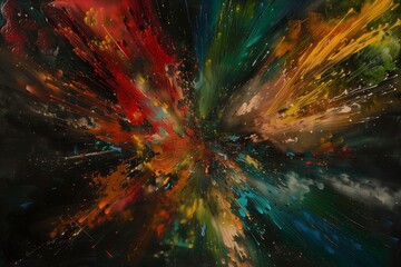 An explosion of different colors from a single point on a black background