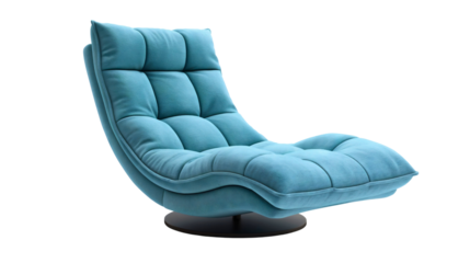 Comfortable blue house or home leisure lounge chair, isolated object on transparent background. Relaxation and rest furniture 