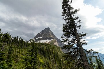 Breathtaking view of the Glacier national park under a cloudy sky