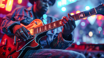 Obraz premium Independent Jazz Musicians Playing Solo Instruments Digital Art Wallpaper Background Backdrop