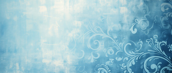 Fototapeta na wymiar Elegant Blue Wallpaper with Intricate Floral Patterns and Vintage Aesthetics 