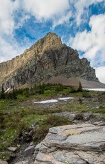 Vertical shot of beautiful rocky mountain scenery in Glacier National Park Montana