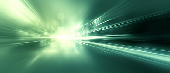 Futuristic Green Abstract Light Streaks on Dark Background with Copy Space 