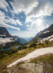 Vertical shot of beautiful rocky mountain scenery in Glacier National Park Montana