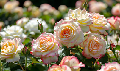  white and yellow roses blooming in full bloom, Generative AI