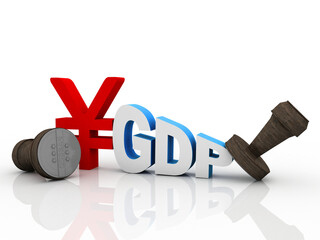 
3d illustration Yen Symbol sign with GDP