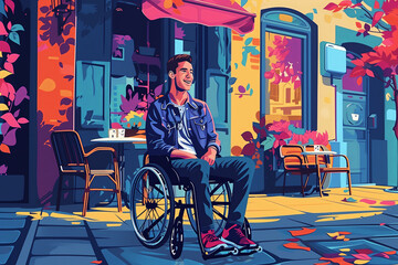 Obraz premium smiling people in a wheelchair, with a disability