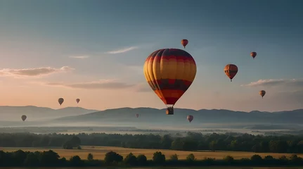 Deurstickers beautiful inspirational landscape with hot air balloon.generative.ai © Neelam