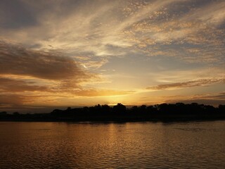 Landscape of the river in the morning  light of a rising sun and