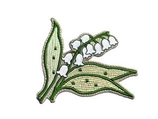 Embroidered Patch Badge Of Lily Of The Valley Flower On A Transparent Background