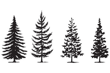 set of silhouettes of trees