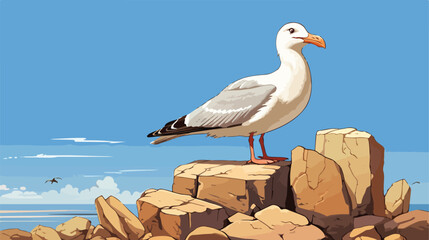 A dainty white seagull seabird of the family Larida - obrazy, fototapety, plakaty