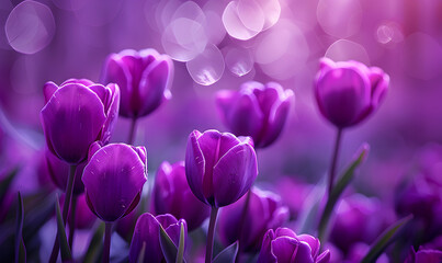 purple tulips in the foreground, Generative AI