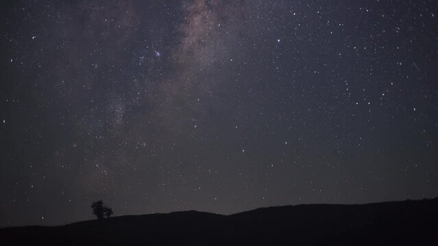 Magic blue night sky with million stars of milky way galaxy in Uruguay Timelapse
