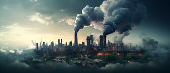 3D render of a paper-cut style world suffering from chemical pollutants, minimalist, blurred toxic clouds background, - obrazy, fototapety, plakaty