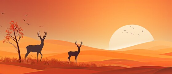 Fototapeta na wymiar Minimalist 3D-rendered paper-cut illustration of an antelope in a grassland,