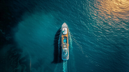 aerial view of a cruise ship in the ocean, luxury tourism concept  - obrazy, fototapety, plakaty