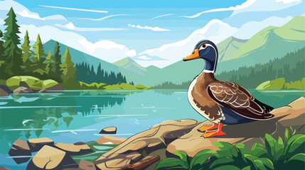 A wild duck living near the Orava Reservoir in Slov - obrazy, fototapety, plakaty