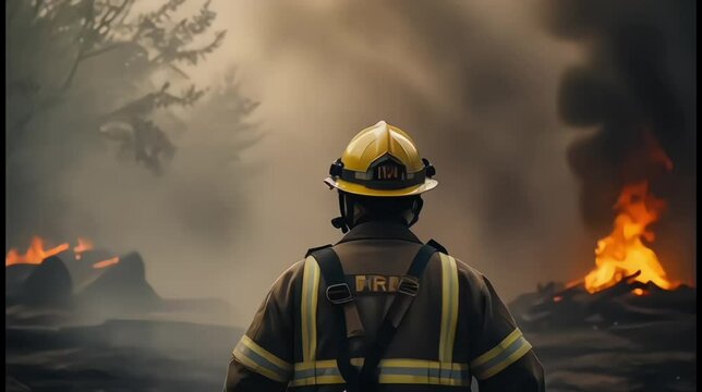 Brave Firefighter Facing burning fire