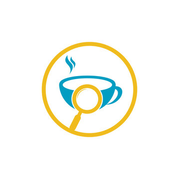 Search Coffee logo template design vector. Coffee magnifying glass logo template Vector.