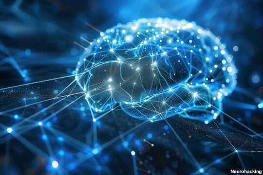 The human brain with neurons. Neurohacking. The development of brain activity. Neural network