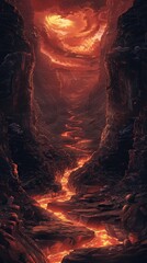 The fiery trail of atmospheric entry leading directly into an enigmatic pit - obrazy, fototapety, plakaty