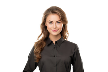 Young woman in polite work clothes Full of confidence. isolated on a transparent background.