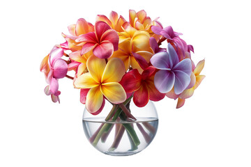 A bouquet of flowers in a glass vase isolated on a transparent background