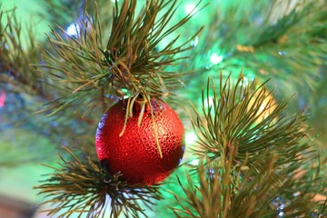 Closeup shot of a Xmas tree ornament ball