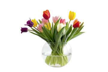 Fototapeta premium Tulip flowers in a vase isolated on a transparent background