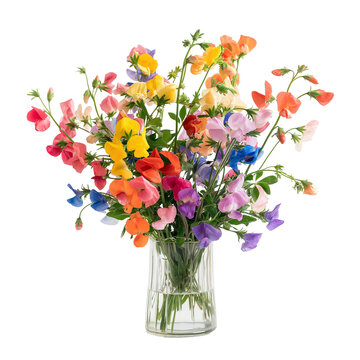 Wildflower bouquet in glass vase isolated on transparent background