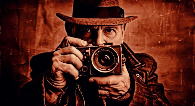 Timeless Gaze of an Elderly Photographer: Capturing Stories Through an Antique Camera's Lens, a Vintage Photography Session with Old-Fashioned Charm