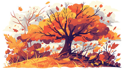Autumn Tree Stormy Clipart 2d flat cartoon vactor illustration