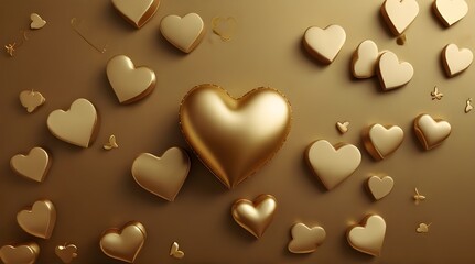 Fototapeta premium golden glowing hearts bokeh background, Valentine day love.generative.ai