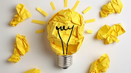 Inspiration concept crumpled paper light bulb metaphor for good idea